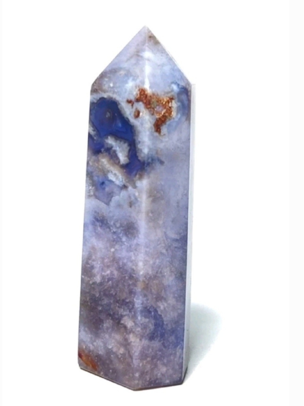 NEW Blue Cherry Blossom "Snowy" Agate Crystal Point Gold Druzy Accent Art Decor